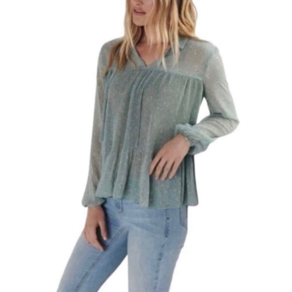 Blouse LC Lauren Conrad Green Small Sheer Floral - Picture 1 of 8